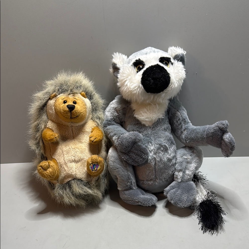 GANZ Gray and Cream Stuffed Lemur and Hedgehog Set - Picture 1 of 10
